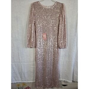 NWT Ivy City Lady Dress In Rose Gold Sequined Wedding Guest Dress Size S